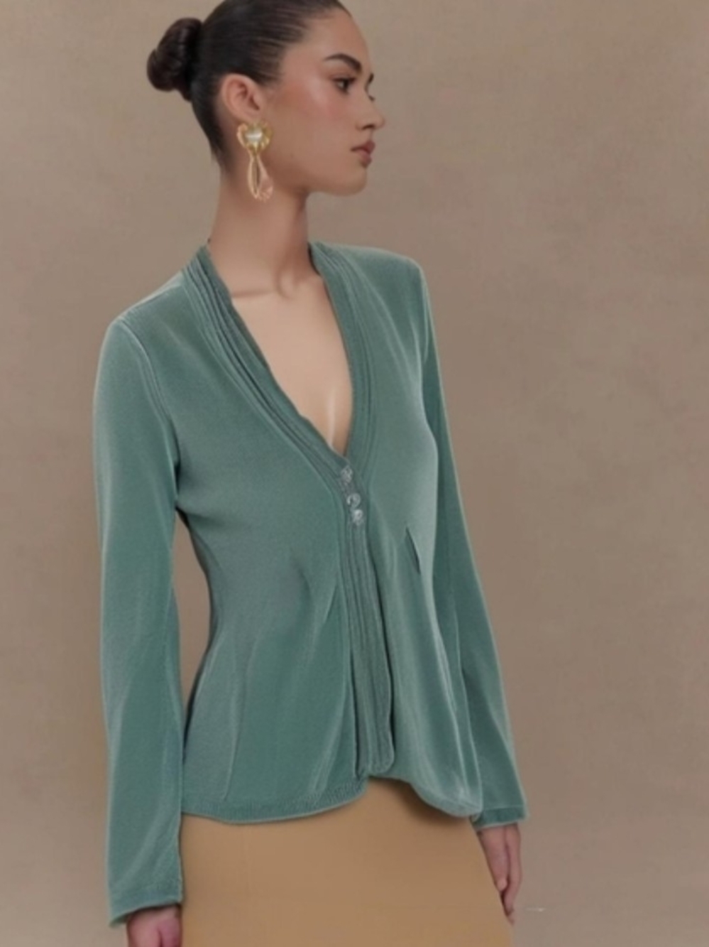 Angel Of The North Teal V-Neck Button-Front Sweater